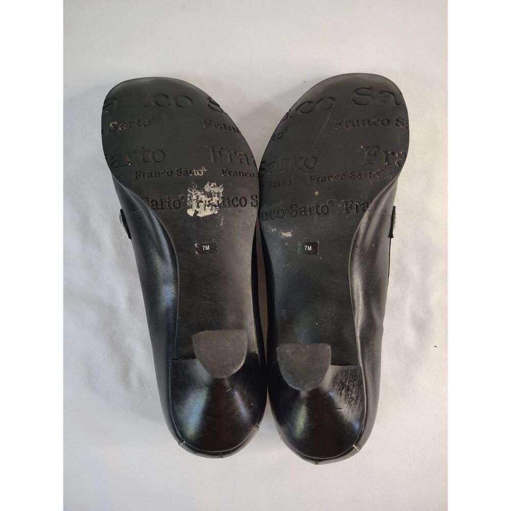 Franco Sarto Black Leather Tassel Loafer Heels Womens 7M Dress Shoes Classic - Picture 8 of 9